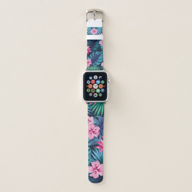 Tropical Hawaiian Flower Beach Vacation Apple Watch Band (Front)