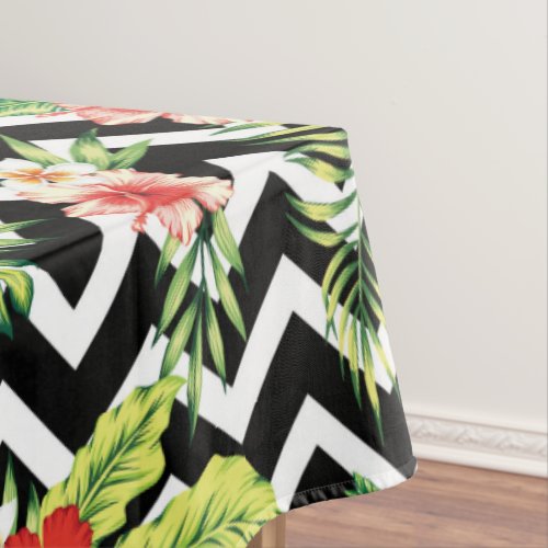Tropical Hawaiian Flowers Chevron Background Tablecloth