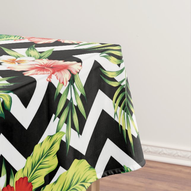 Tropical Hawaiian Flowers Chevron Background Tablecloth (In Situ)