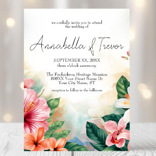Tropical Hawaiian Flowers Colorful Wedding Invitation