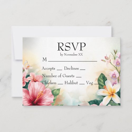 Tropical Hawaiian Flowers Colorful Wedding RSVP Card