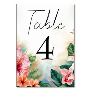 Tropical Hawaiian Flowers Colorful Wedding Table Number