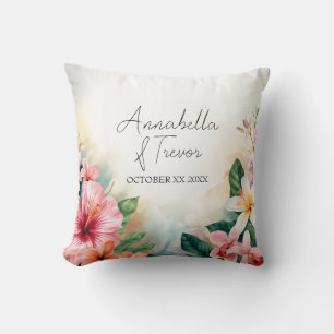 Tropical Hawaiian Flowers Custom Name Wedding Throw Pillow