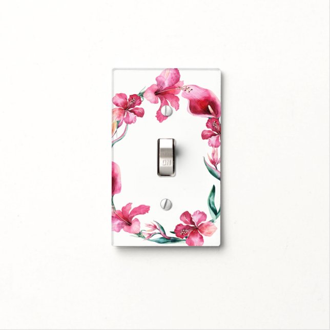 Tropical Hawaiian Flowers Elegant Hibiscus Chic Light Switch Cover (In Situ)