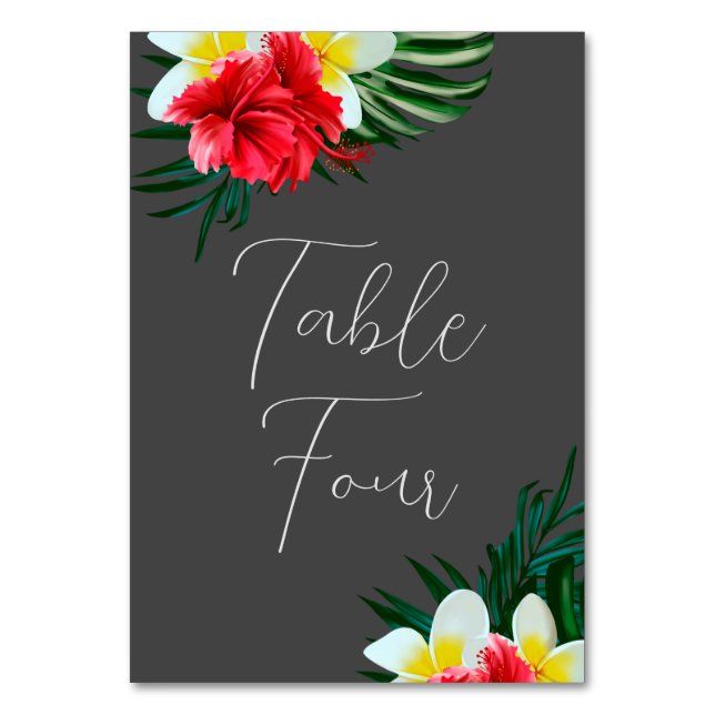Tropical Hawaiian Flowers Elegant Wedding on Gray Table Number (Front)
