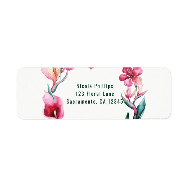 Tropical Hawaiian Flowers Elegant Wedding Party Label (Front)