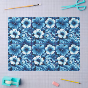 Tropical Hawaiian Flowers Hibiscus Blue Decoupage Tissue Paper