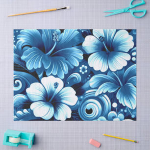 Tropical Hawaiian Flowers Hibiscus Blue Decoupage Tissue Paper
