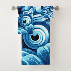 Tropical Hawaiian Flowers Hibiscus Blue Pattern Bath Towel Set