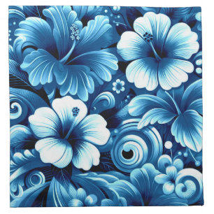 Tropical Hawaiian Flowers Hibiscus Blue Pattern Cloth Napkin