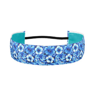 Tropical Hawaiian Flowers Hibiscus Cobalt Blue Athletic Headband