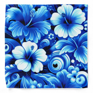Tropical Hawaiian Flowers Hibiscus Cobalt Blue Bandana