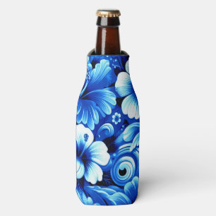 Tropical Hawaiian Flowers Hibiscus Cobalt Blue Bottle Cooler