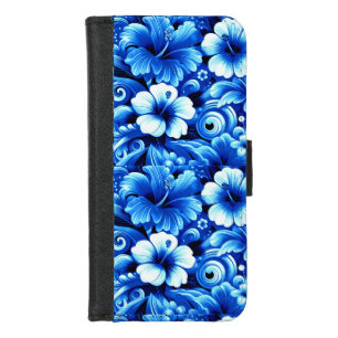 Tropical Hawaiian Flowers Hibiscus Cobalt Blue iPhone 8/7 Wallet Case