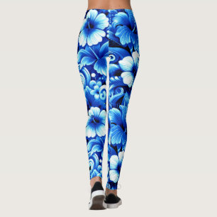 Tropical Hawaiian Flowers Hibiscus Cobalt Blue Leggings