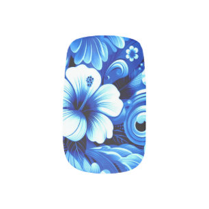 Tropical Hawaiian Flowers Hibiscus Cobalt Blue Minx Nail Art