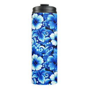 Tropical Hawaiian Flowers Hibiscus Cobalt Blue Thermal Tumbler