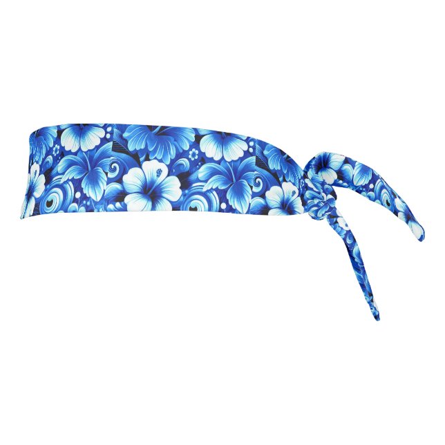 Tropical Hawaiian Flowers Hibiscus Cobalt Blue Tie Headband (Rotate 90)