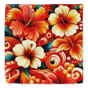 Tropical Hawaiian Flowers Hibiscus Orange Yellow Bandana