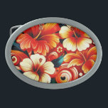 Tropical Hawaiian Flowers Hibiscus Orange Yellow Belt Buckle<br><div class="desc">Hibiscus flowers symbolize beauty, femininity, and delicate charm. They are often associated with love, passion, and romance. In some cultures, hibiscus flowers also represent hospitality and welcoming. Their vibrant colors and striking appearance make them symbols of joy and celebration. Please follow me; I create new designs and products daily! Feel...</div>