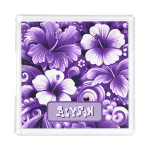 Tropical Hawaiian Flowers Hibiscus Personalized Acrylic Tray