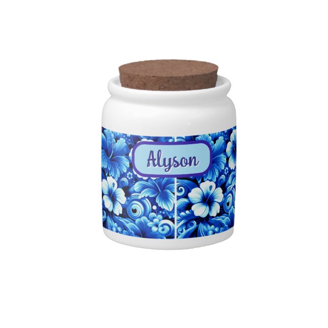 Tropical Hawaiian Flowers Hibiscus Personalized Candy Jar (Front)