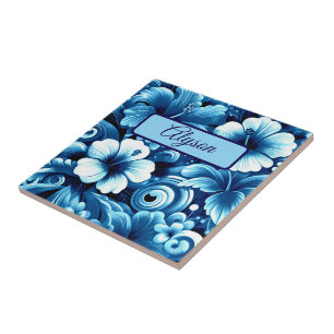 Tropical Hawaiian Flowers Hibiscus Personalized Ceramic Tile