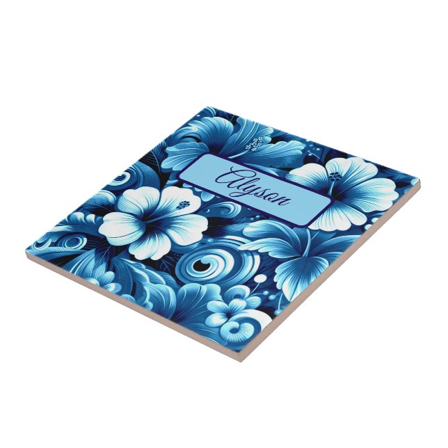 Tropical Hawaiian Flowers Hibiscus Personalized Ceramic Tile (Side)