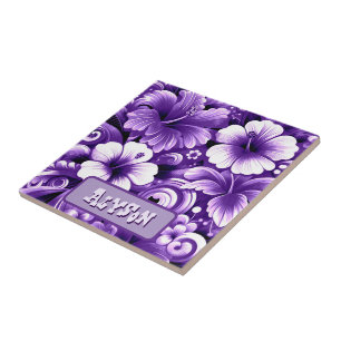 Tropical Hawaiian Flowers Hibiscus Personalized Ceramic Tile
