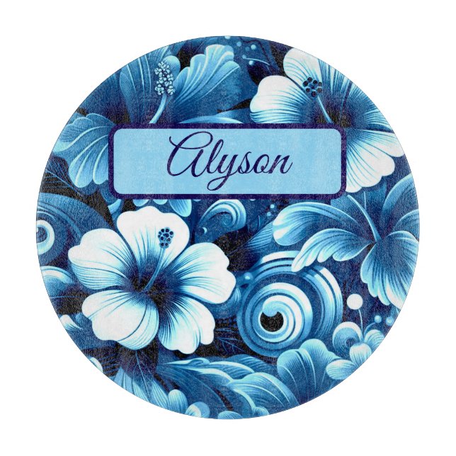 Tropical Hawaiian Flowers Hibiscus Personalized Cutting Board (Front)