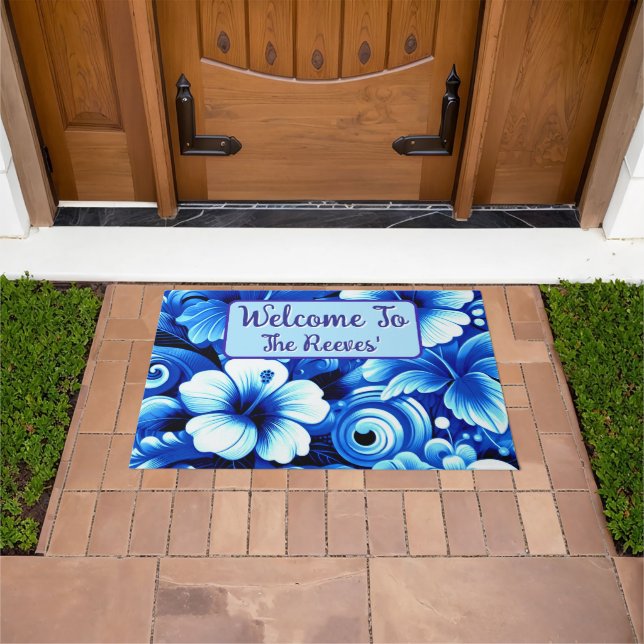 Tropical Hawaiian Flowers Hibiscus Personalized Doormat (Outdoor)