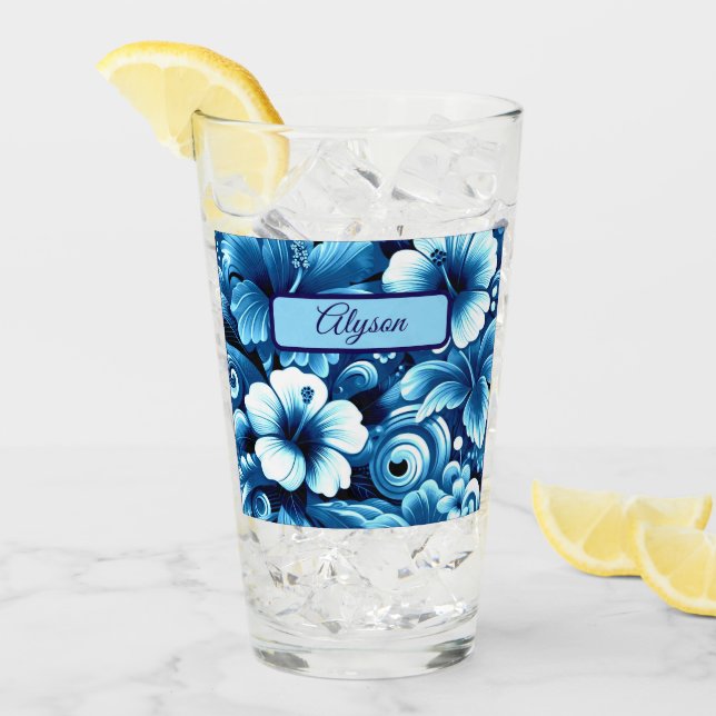 Tropical Hawaiian Flowers Hibiscus Personalized Glass (Front Ice)