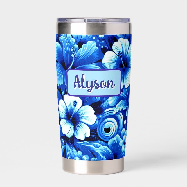 Tropical Hawaiian Flowers Hibiscus Personalized Insulated Tumbler (Back)