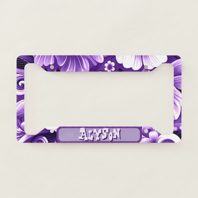 Tropical Hawaiian Flowers Hibiscus Personalized License Plate Frame (Front)