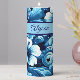 Tropical Hawaiian Flowers Hibiscus Personalized Pillar Candle