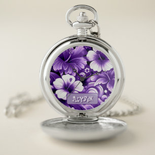 Tropical Hawaiian Flowers Hibiscus Personalized Pocket Watch