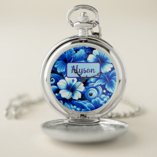 Tropical Hawaiian Flowers Hibiscus Personalized Pocket Watch