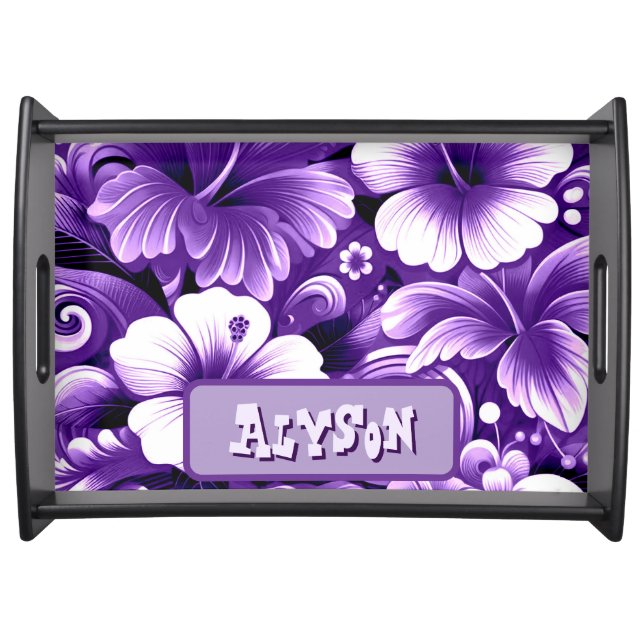 Tropical Hawaiian Flowers Hibiscus Personalized Serving Tray (Front)