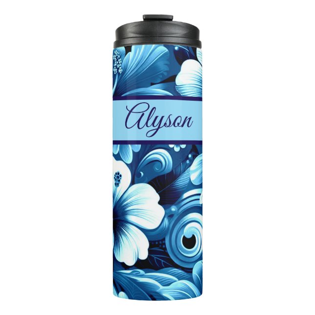 Tropical Hawaiian Flowers Hibiscus Personalized Thermal Tumbler (Front)