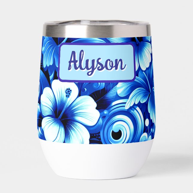 Tropical Hawaiian Flowers Hibiscus Personalized Thermal Wine Tumbler (Back)
