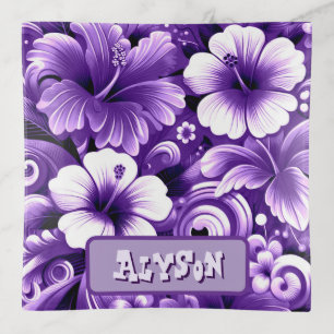 Tropical Hawaiian Flowers Hibiscus Personalized Trinket Tray