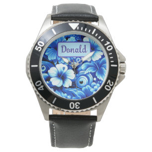Tropical Hawaiian Flowers Hibiscus Personalized Watch