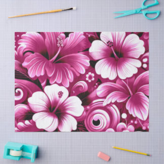 Tropical Hawaiian Flowers Hibiscus Pink Decoupage Tissue Paper