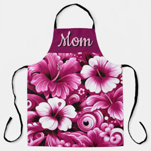 Tropical Hawaiian Flowers Hibiscus Pink Pattern Apron