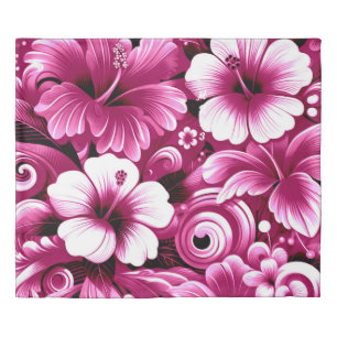 Tropical Hawaiian Flowers Hibiscus Pink Pattern Duvet Cover