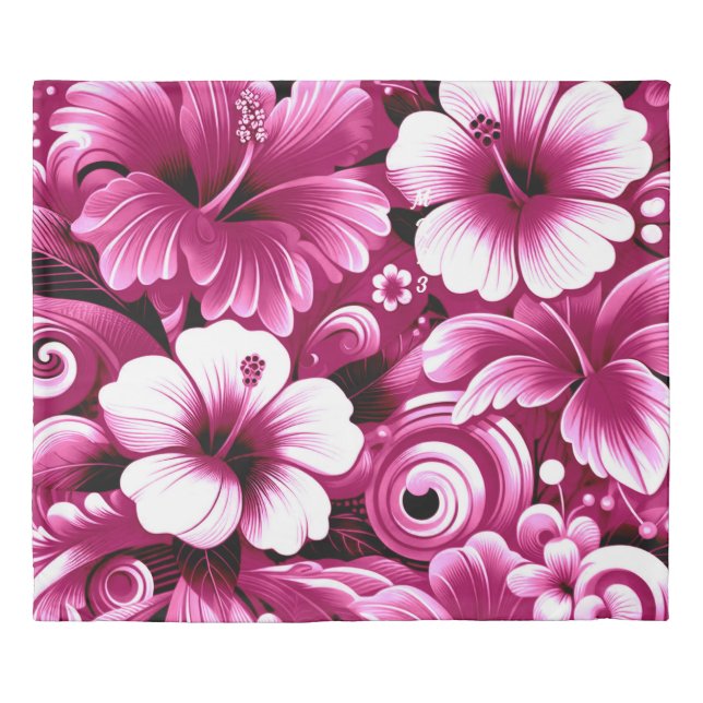 Tropical Hawaiian Flowers Hibiscus Pink Pattern Duvet Cover (Front)