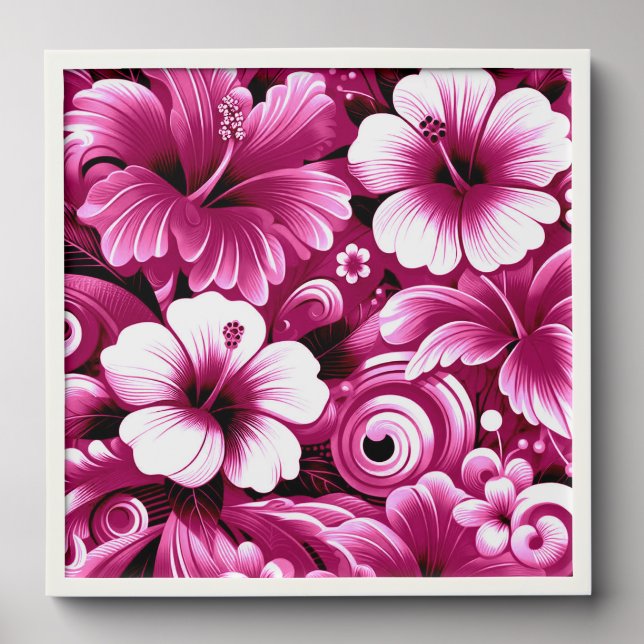Tropical Hawaiian Flowers Hibiscus Pink Pattern Peel And Stick Photo Tile (Front Set)