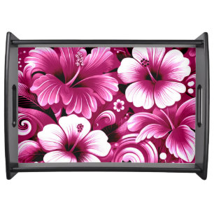 Tropical Hawaiian Flowers Hibiscus Pink Pattern Serving Tray