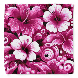 Tropical Hawaiian Flowers Hibiscus Pink White Bandana