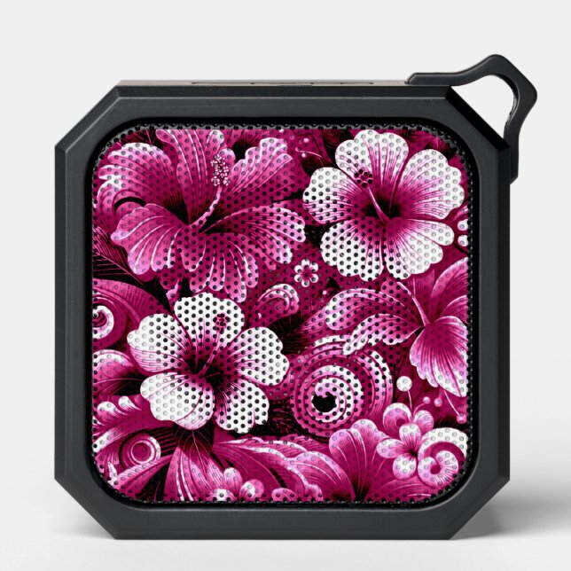 Tropical Hawaiian Flowers Hibiscus Pink White Bluetooth Speaker (Front)